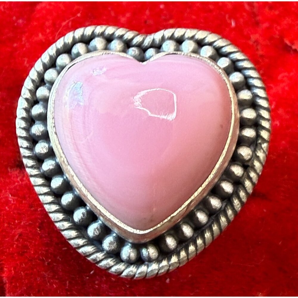 Pink Conch Heart Sterling Silver Adjustable Ring